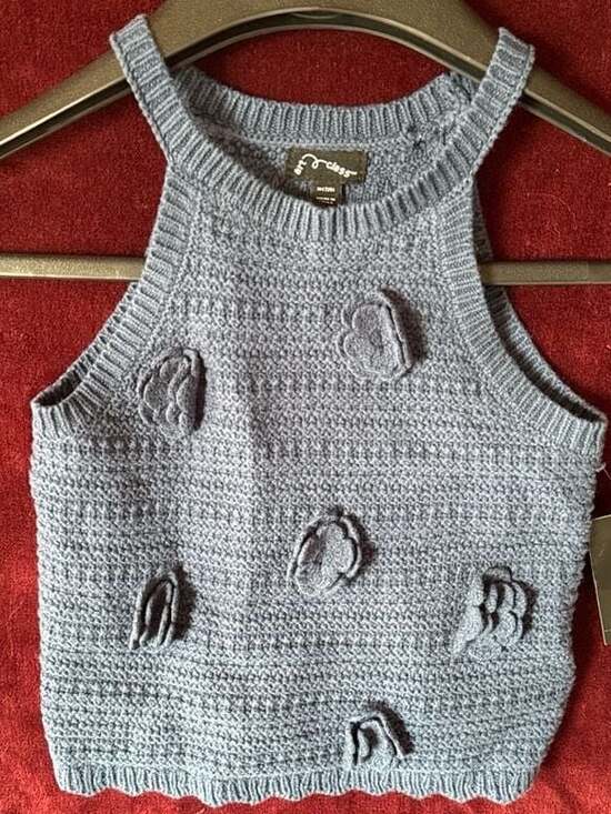 Art Class Other - Art Class Girls Blue Knit Halter Crop Tank Top with Floral Applique
